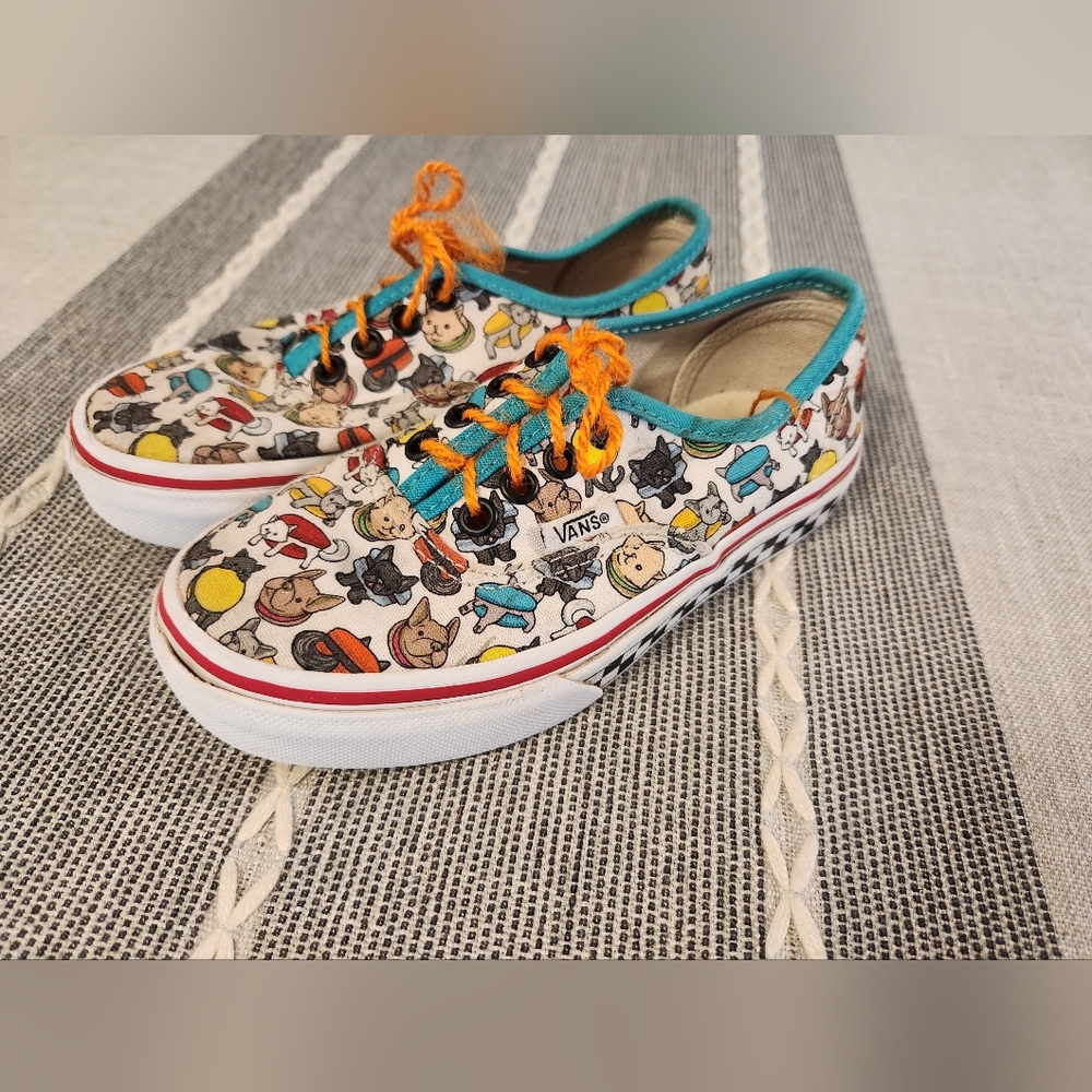 VANS Authentic Canvas Skate Shoes Macaroon Cats & Dogs Kids/Toddler Shoe